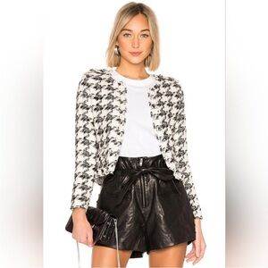 IRO Hope Houndstooth Blazer Wool Blend Lined Long Sleeve Jacket Black White US 8